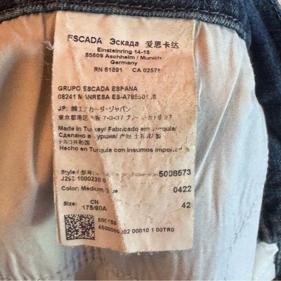 Escada Jeans Women's Size 42 12 Floral Printed Slim Bleach Blue Stretch Artsy - Picture 12 of 15